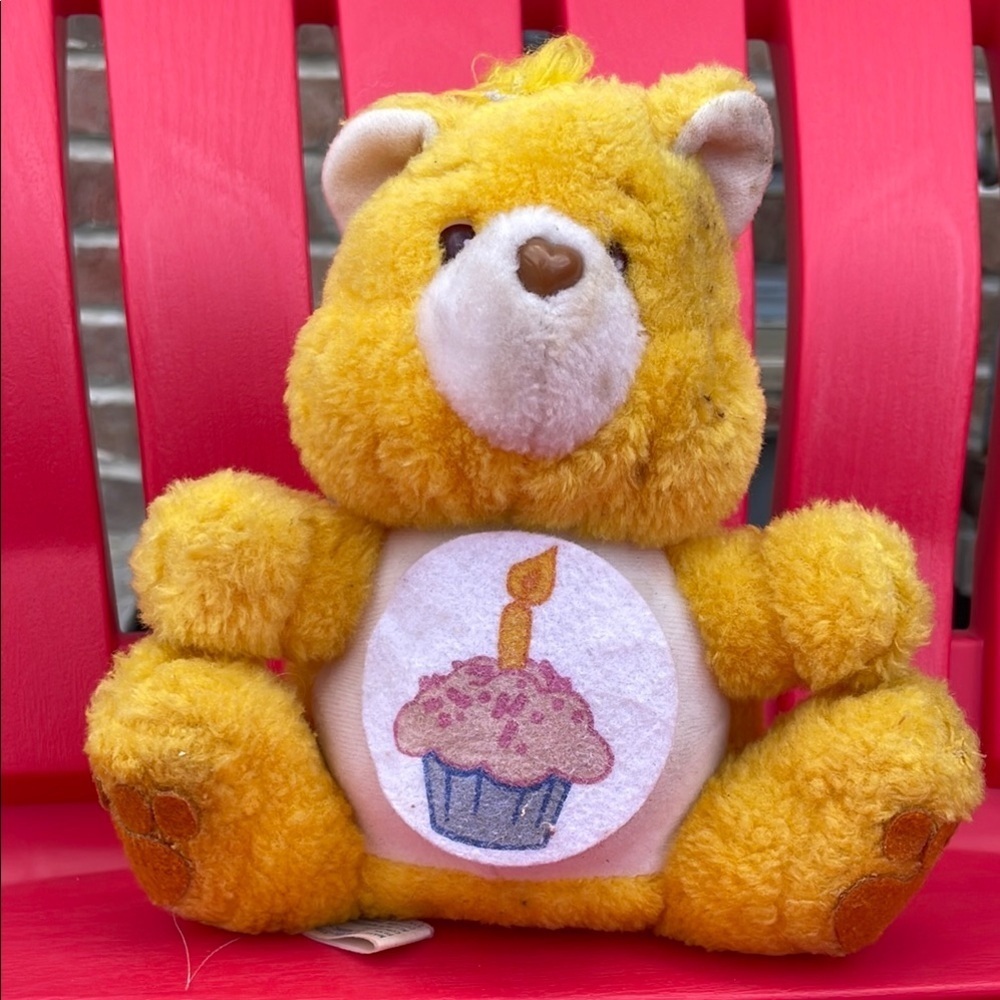 Vintage Care Bear Birthday Bear Yellow Plush 1984